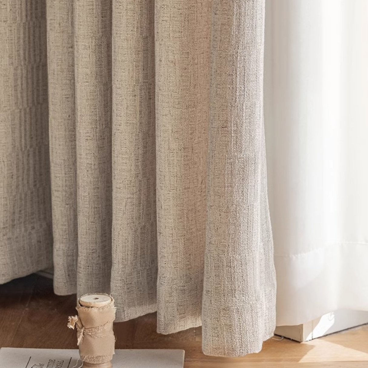WHISPERING MEADOW Linen Curtains - Warm Beige