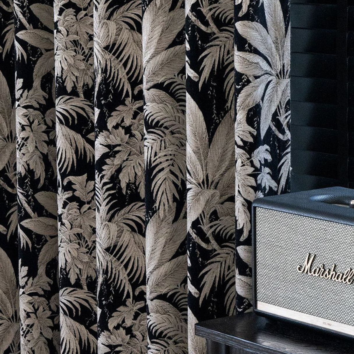 Noir Botanica Chenille Blackout Curtains