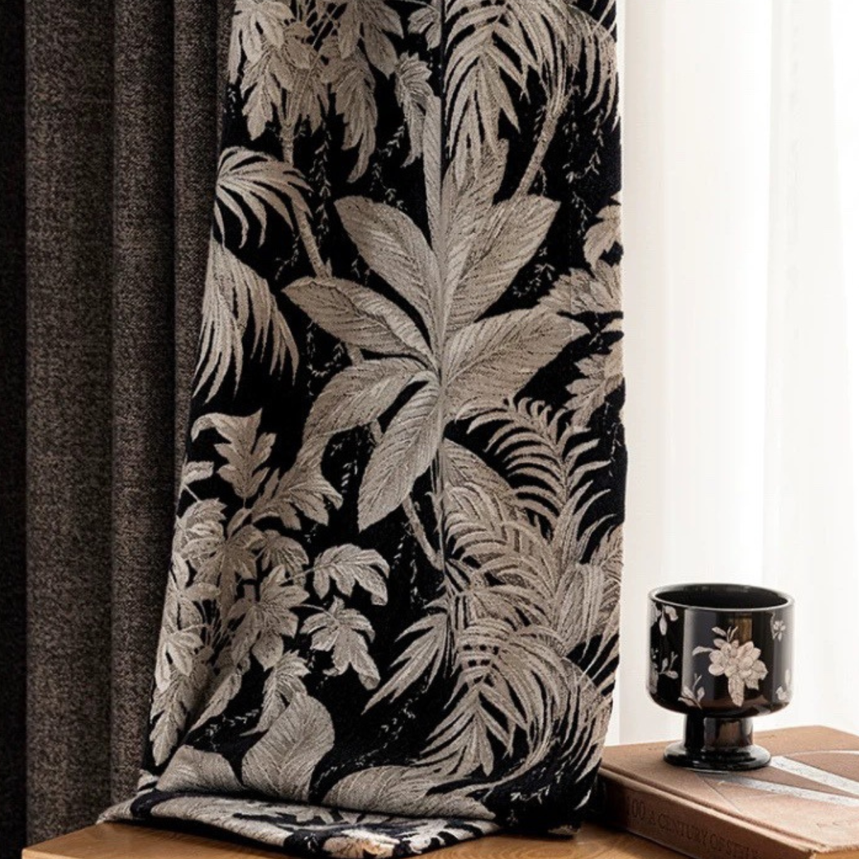 Noir Botanica Chenille Blackout Curtains