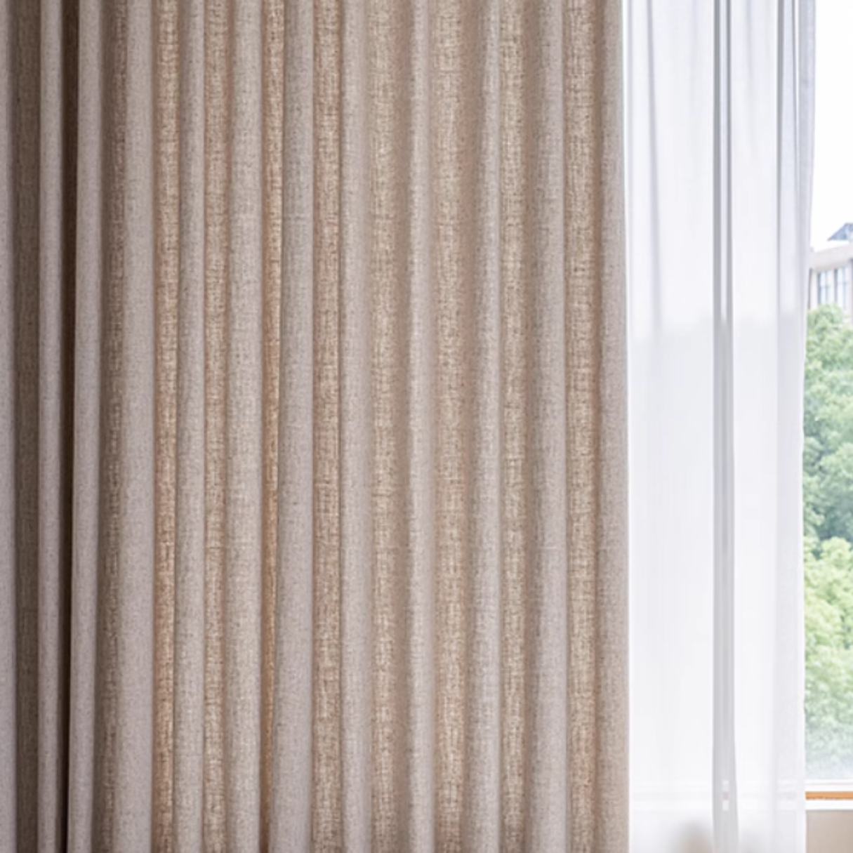 WHISPERING MEADOW Linen Curtains - Warm Beige