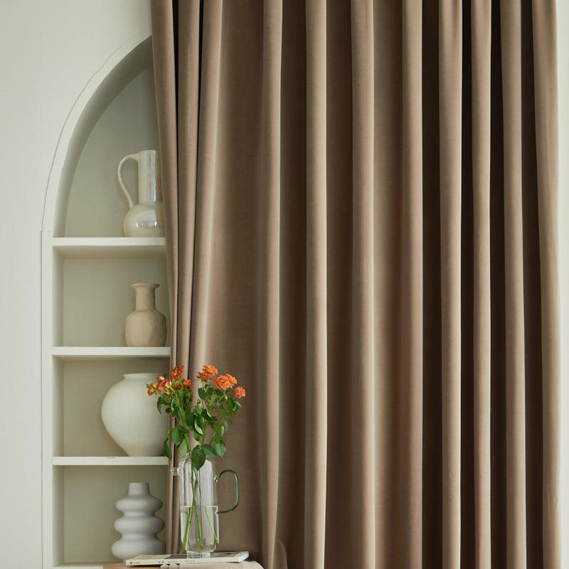 Almond Brown Velvet Blackout Curtains - Home Curtains
