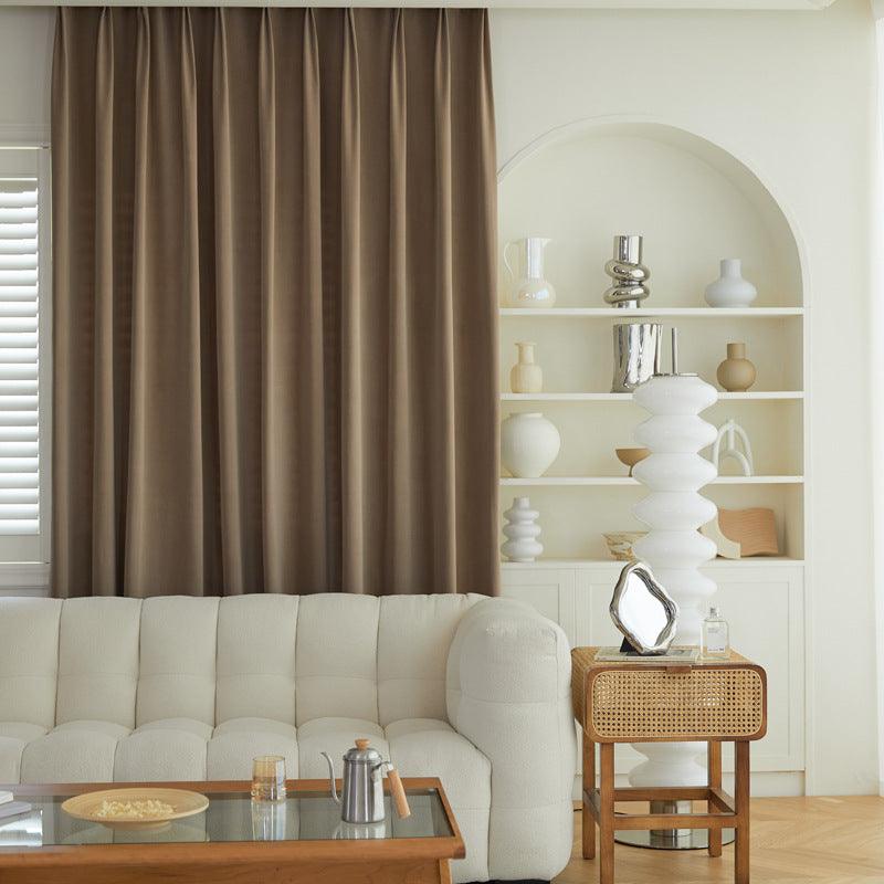 Almond Brown Velvet Blackout Curtains - Home Curtains
