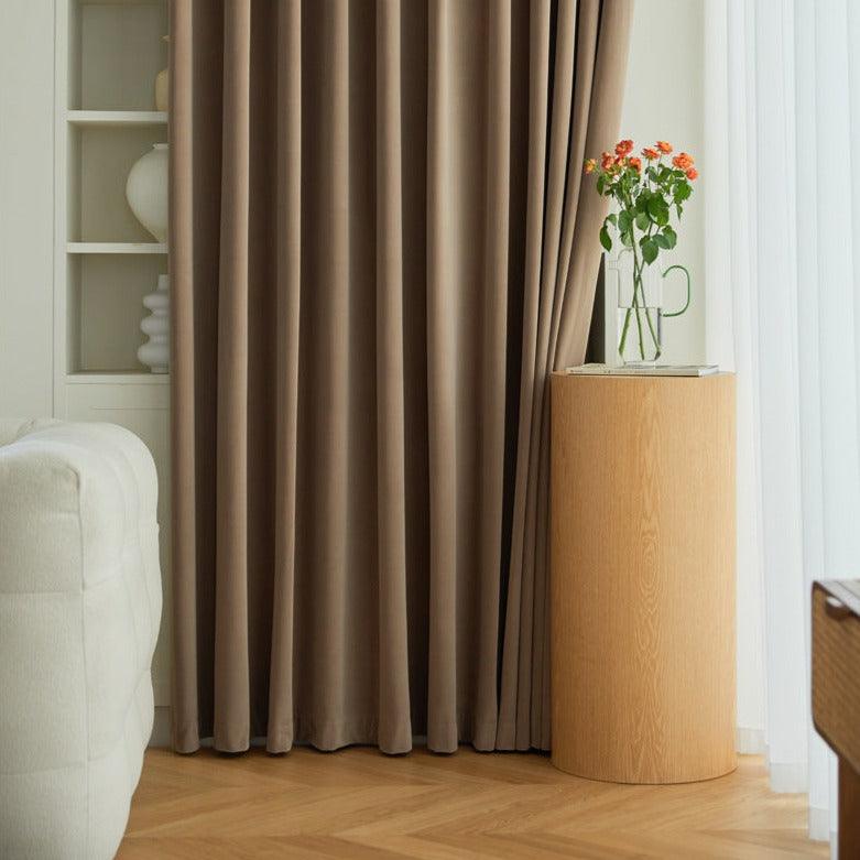 Almond Brown Velvet Blackout Curtains - Home Curtains