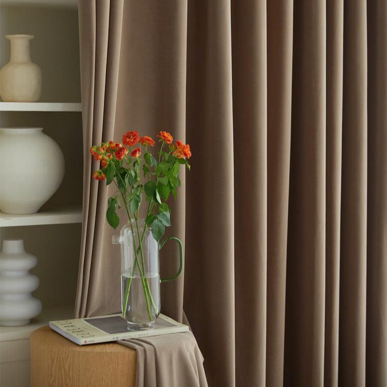 Almond Brown Velvet Blackout Curtains - Home Curtains