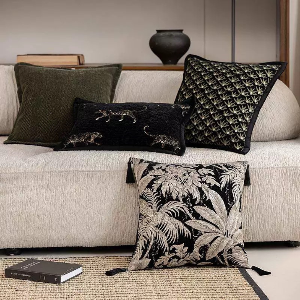 Noir Botanica Chenille Blackout Curtains