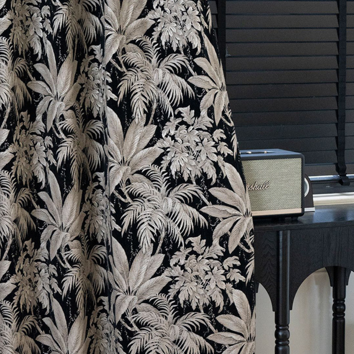 Noir Botanica Chenille Blackout Curtains