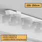 Ceiling-mounted white curtain track, 226-250cm, with sheer curtains, 6 brackets, 44 gliders.