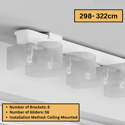 Ceiling-mounted white curtain track with gliders, 298-322cm, for home curtains