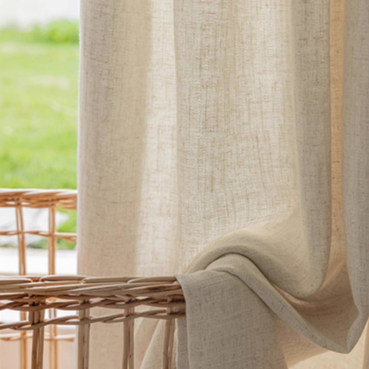 WHISPERING MEADOW Linen Curtains - Light Beige