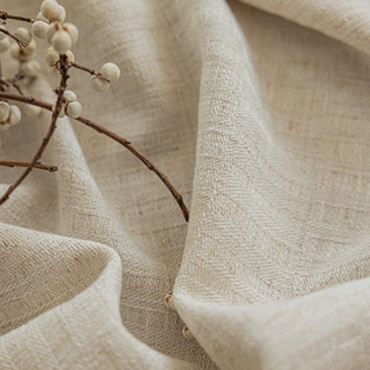 WHISPERING MEADOW Linen Curtains - Light Beige