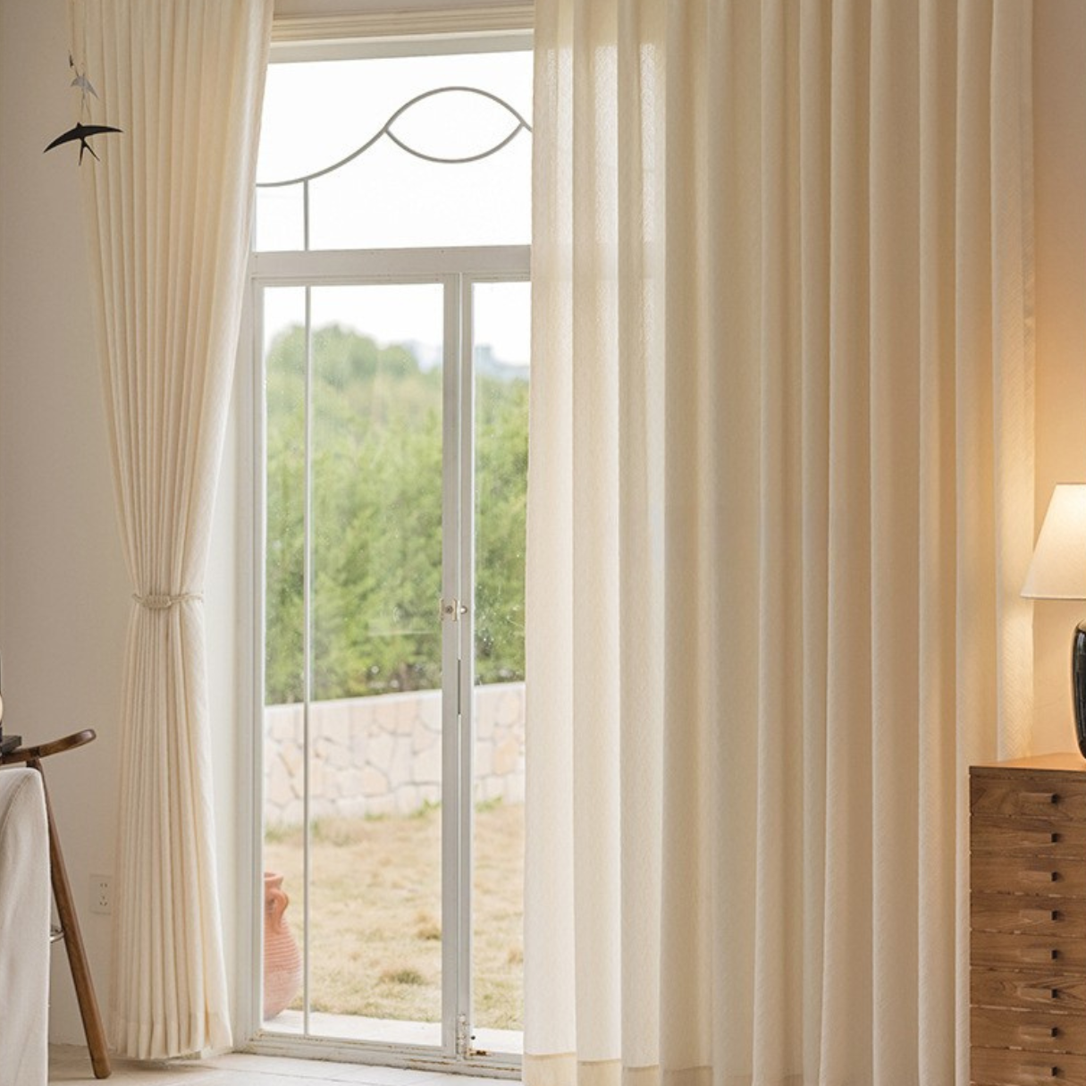 SCULPTED LATTICE VEIL Sheer Curtains - Beige