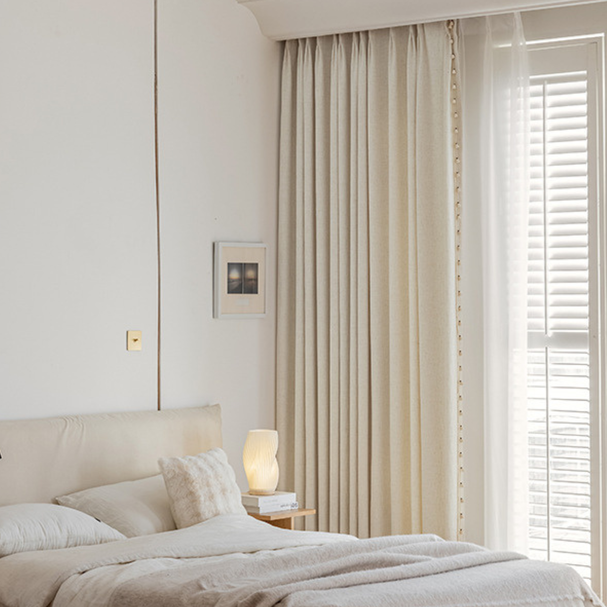 WHISPERING MEADOW Linen Curtains - Light Beige