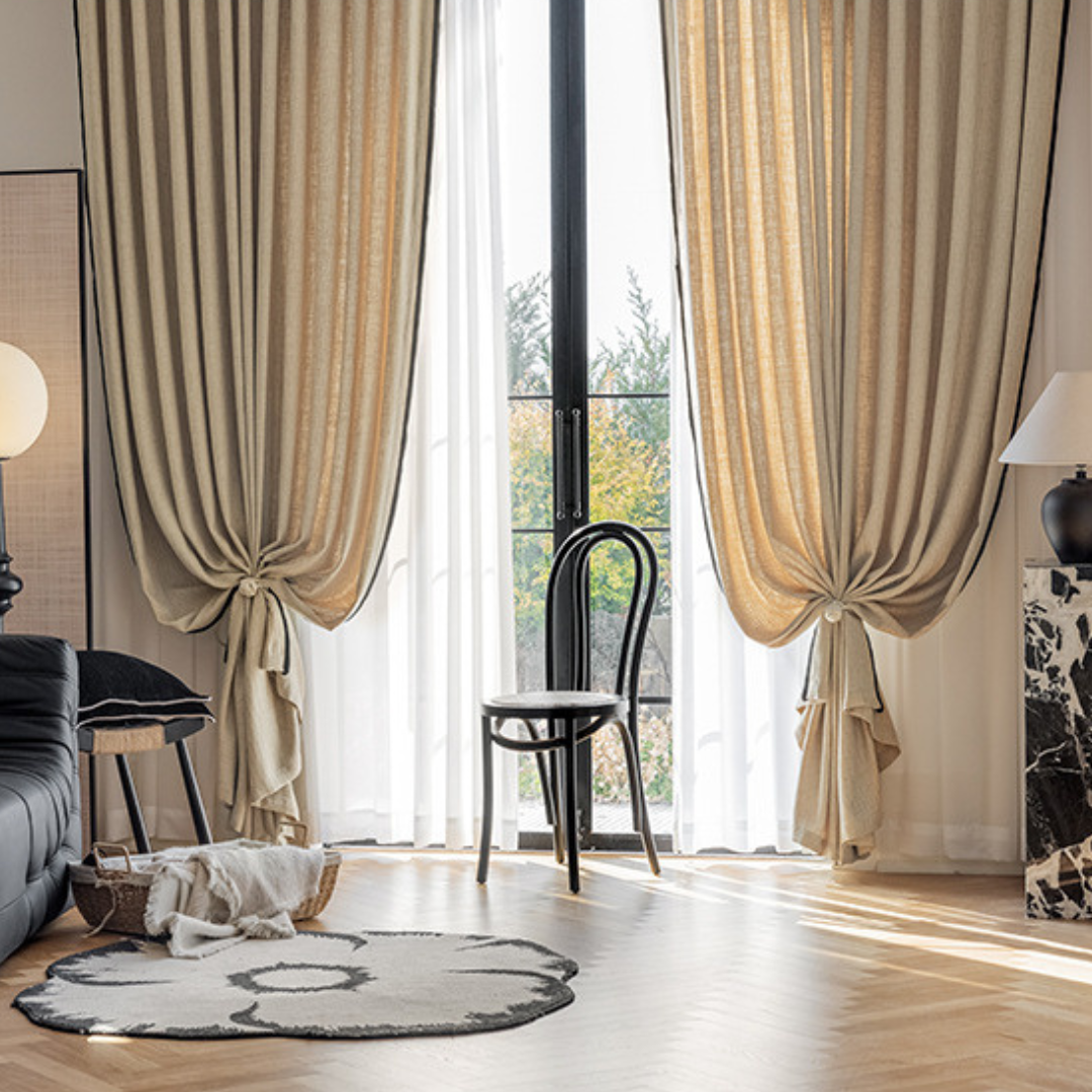 WHISPERING MEADOW Linen Curtains - Sand Beige