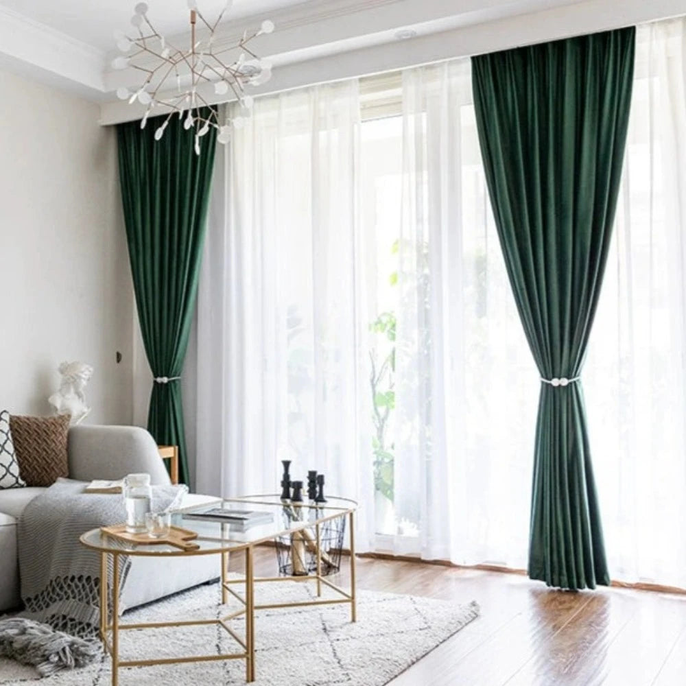 SILKMAJESTY VELVET DELIGHT EMERALD GREEN Blackout Curtains - Home Curtains