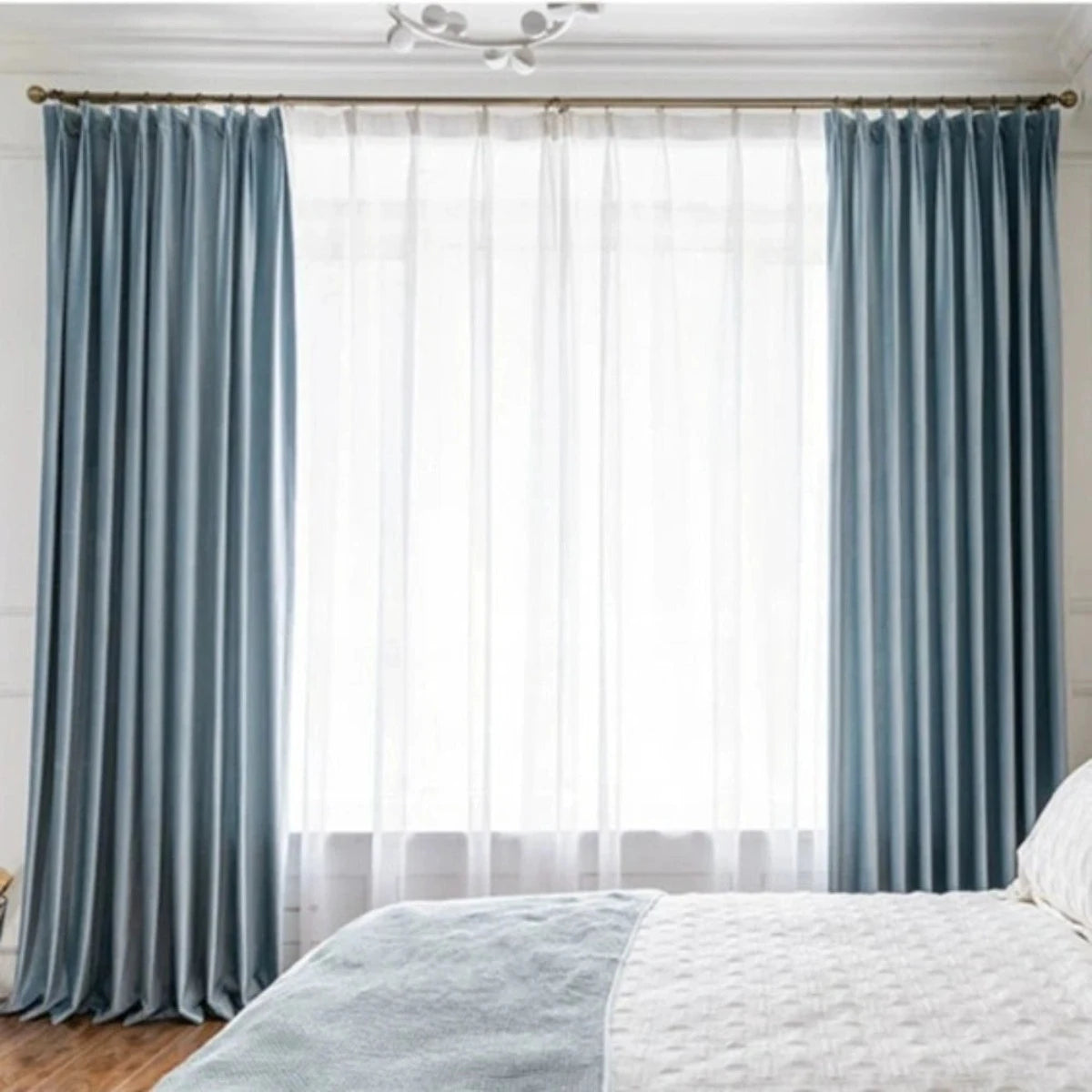 SILKMAJESTY VELVET DELIGHT AZURE Blackout Curtains - Home Curtains