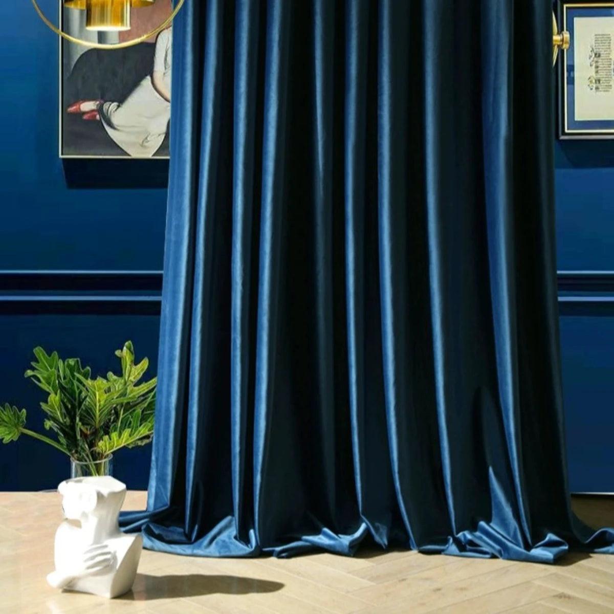 VELVETYWHISPER FLANNELLUXE BLUE Velvet Blackout Curtains