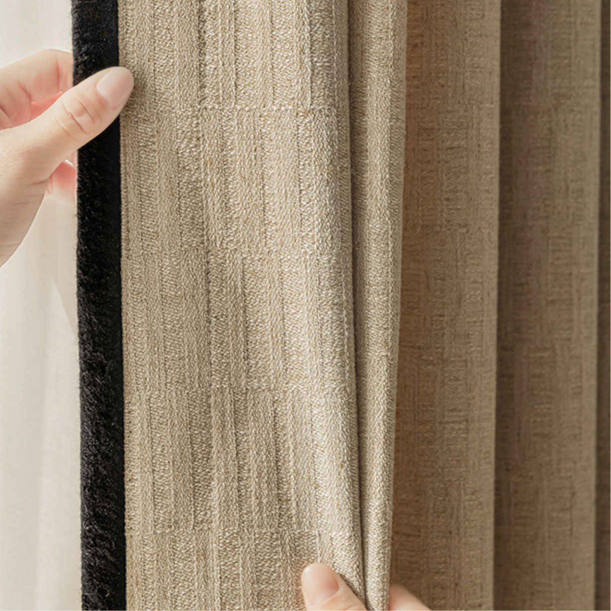 WHISPERING MEADOW Linen Curtains - Sand Beige